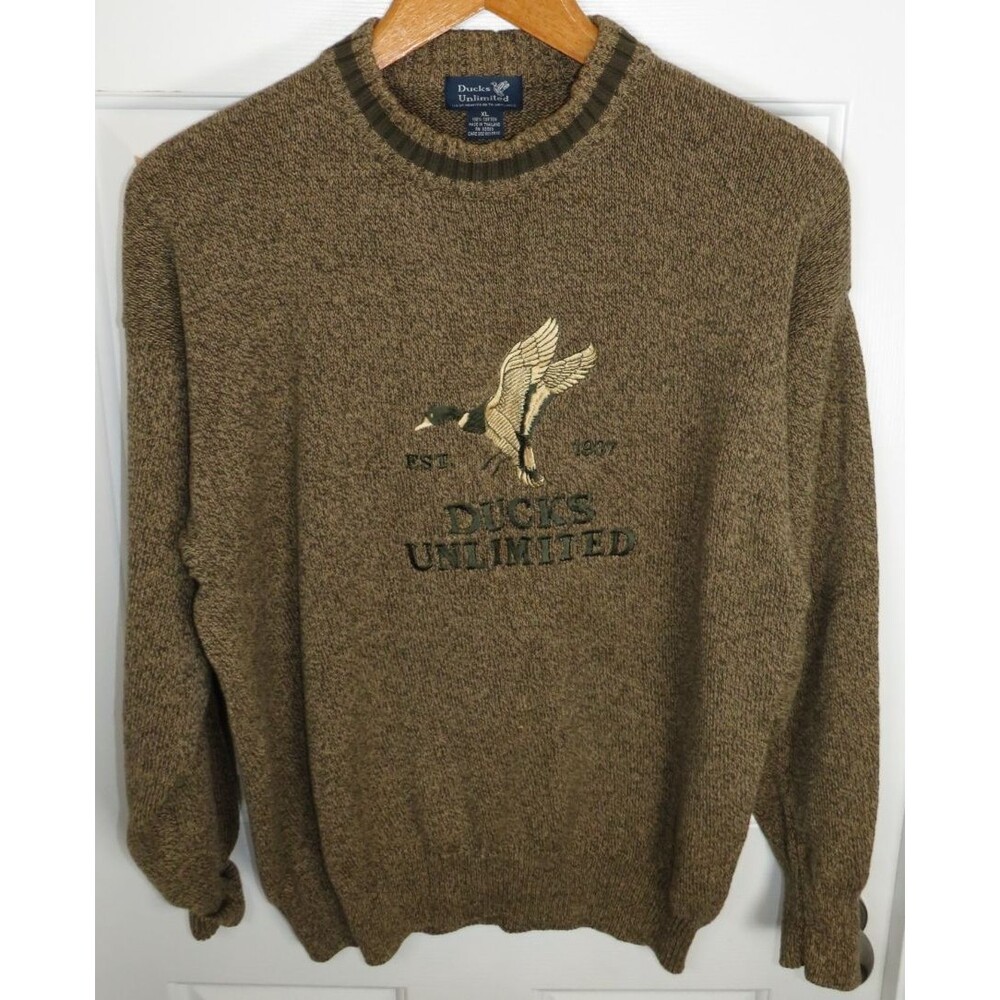 Vintage Ducks Unlimited Embroidered Mallard Logo Sweater Marled Knit Men's XL